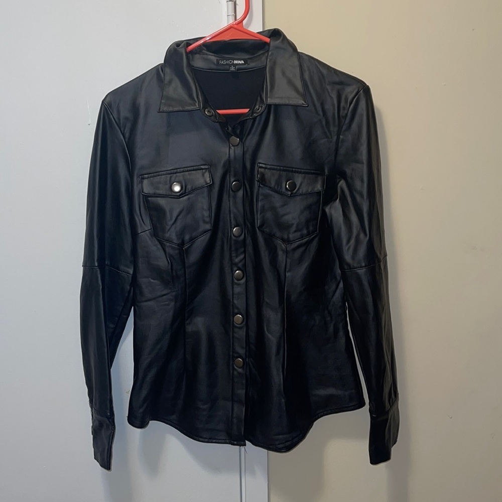 Faux Leather Bottom Up Shirt